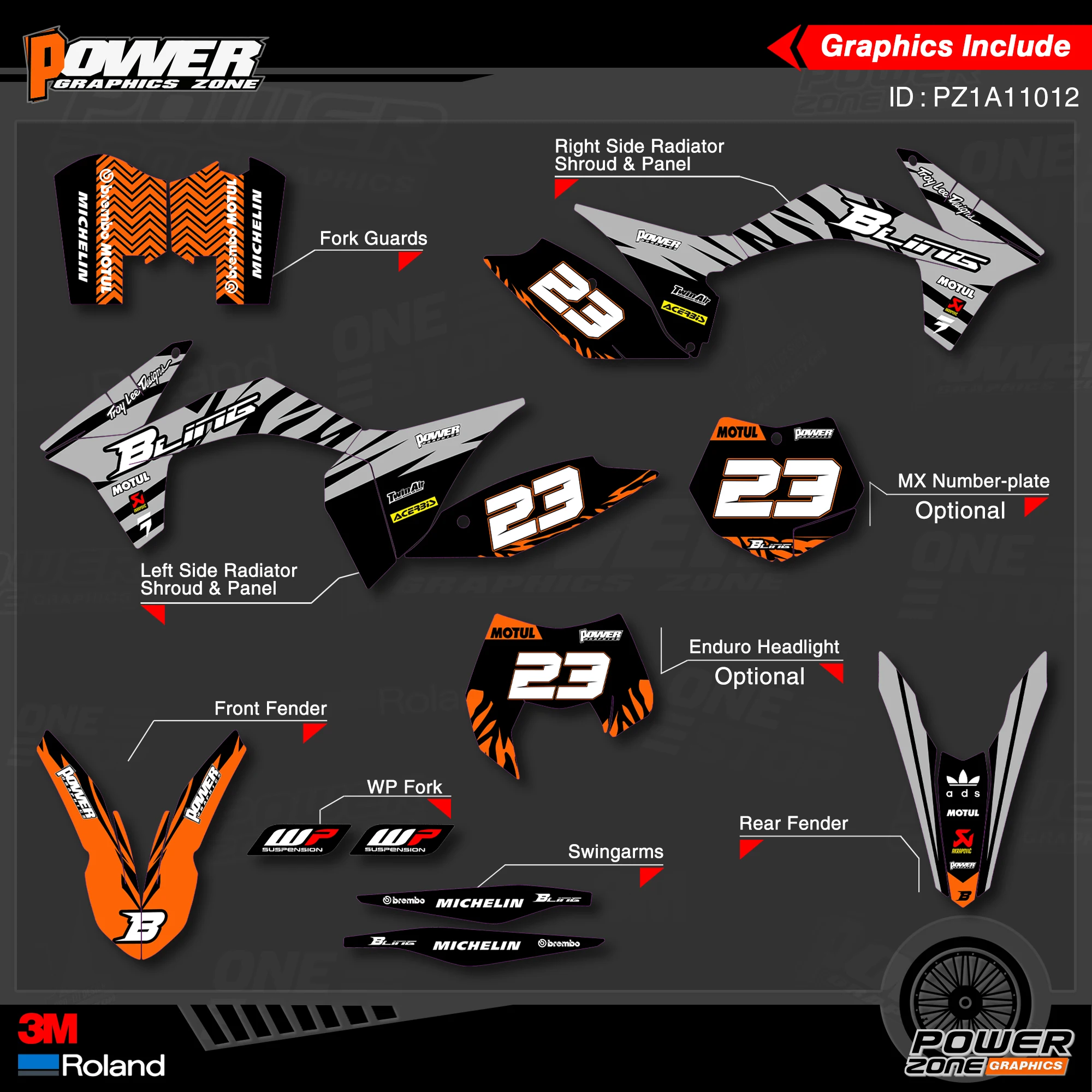 PowerZone Custom Team Graphics деколи для фона 3 м Набор наклеек KTM SX SXF MX 11-12 EXC XCW Enduro 12-13 125 до 500cc 12