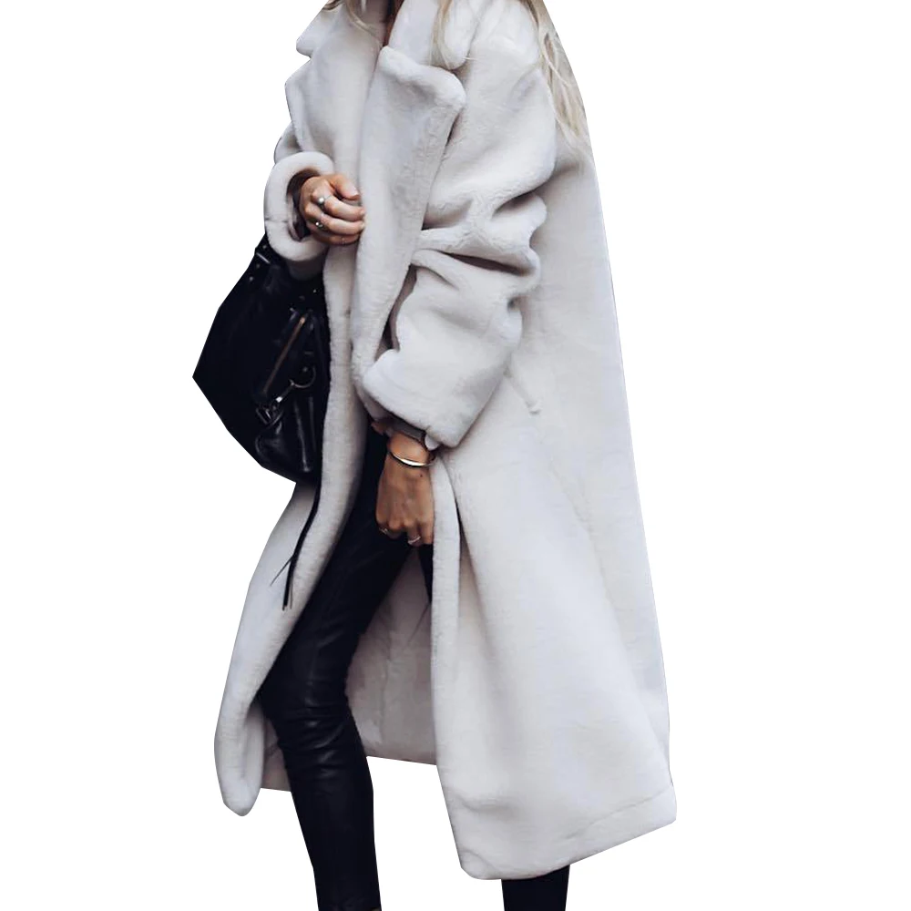 

2020 Solid Fleece Jacket Fluffy Long Maxi Cardigan Coat Winter Coats Women Outwear Long Sleeve Women Coats and Jackets
