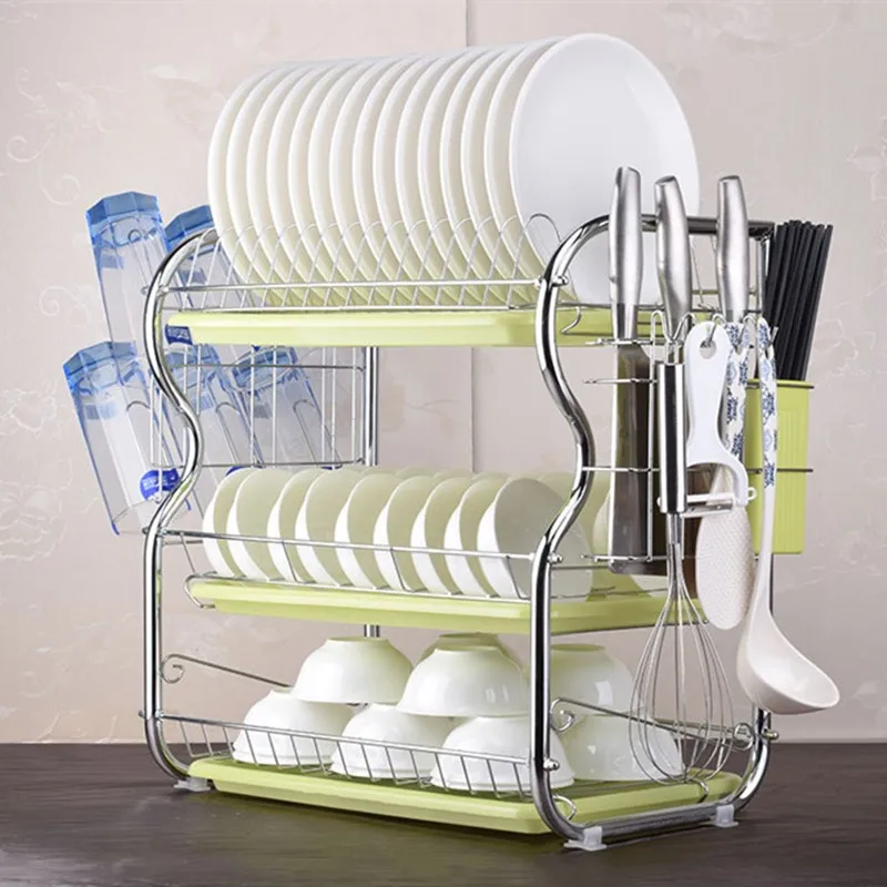 Трехуровневая полка для посуды сушилка кухонного хозяйства стеллаж сушки