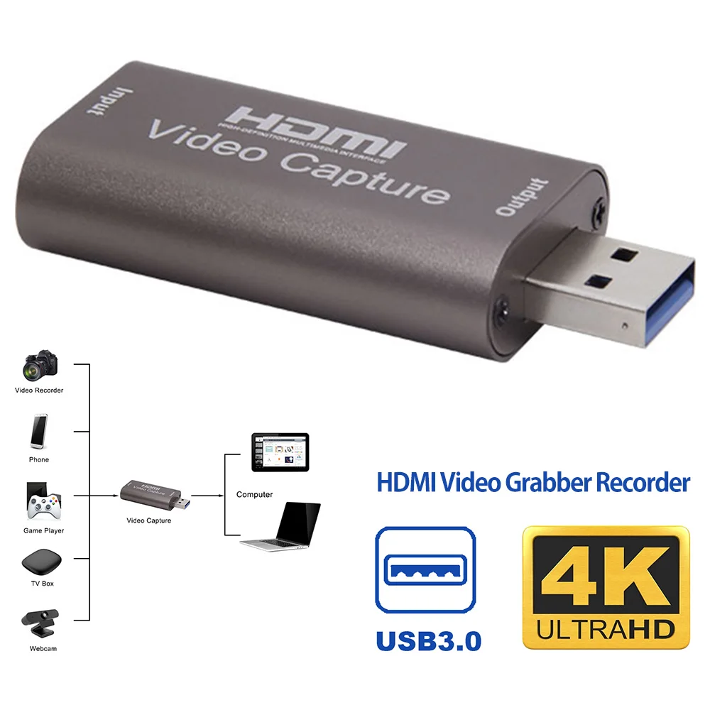 Карта видеозахвата 1080P 4K USB 3 0 2 HDMI записывающая коробка для PS4 игр DVD видеокамер