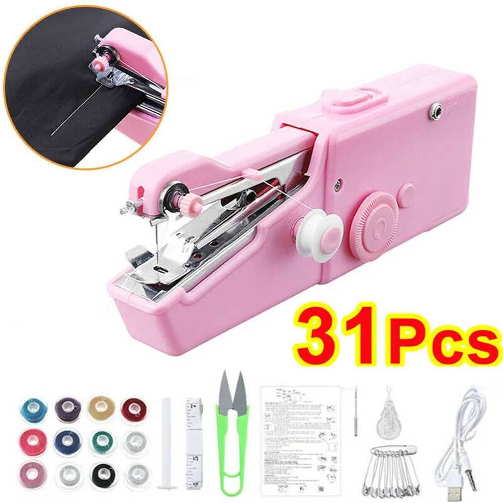 

Mini Portable Handheld Cordless Sewing Machine Hand Held Stitch Home Clothes