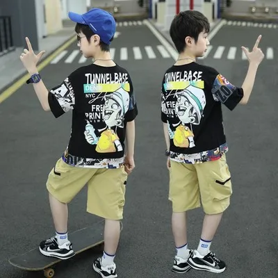 

Boys Summer Short-sleeved T Shirt Sets 2021 New Brand Baby Boys Print T-shirt Children's Summer Fashion Casual Sport Suits 4-12Y