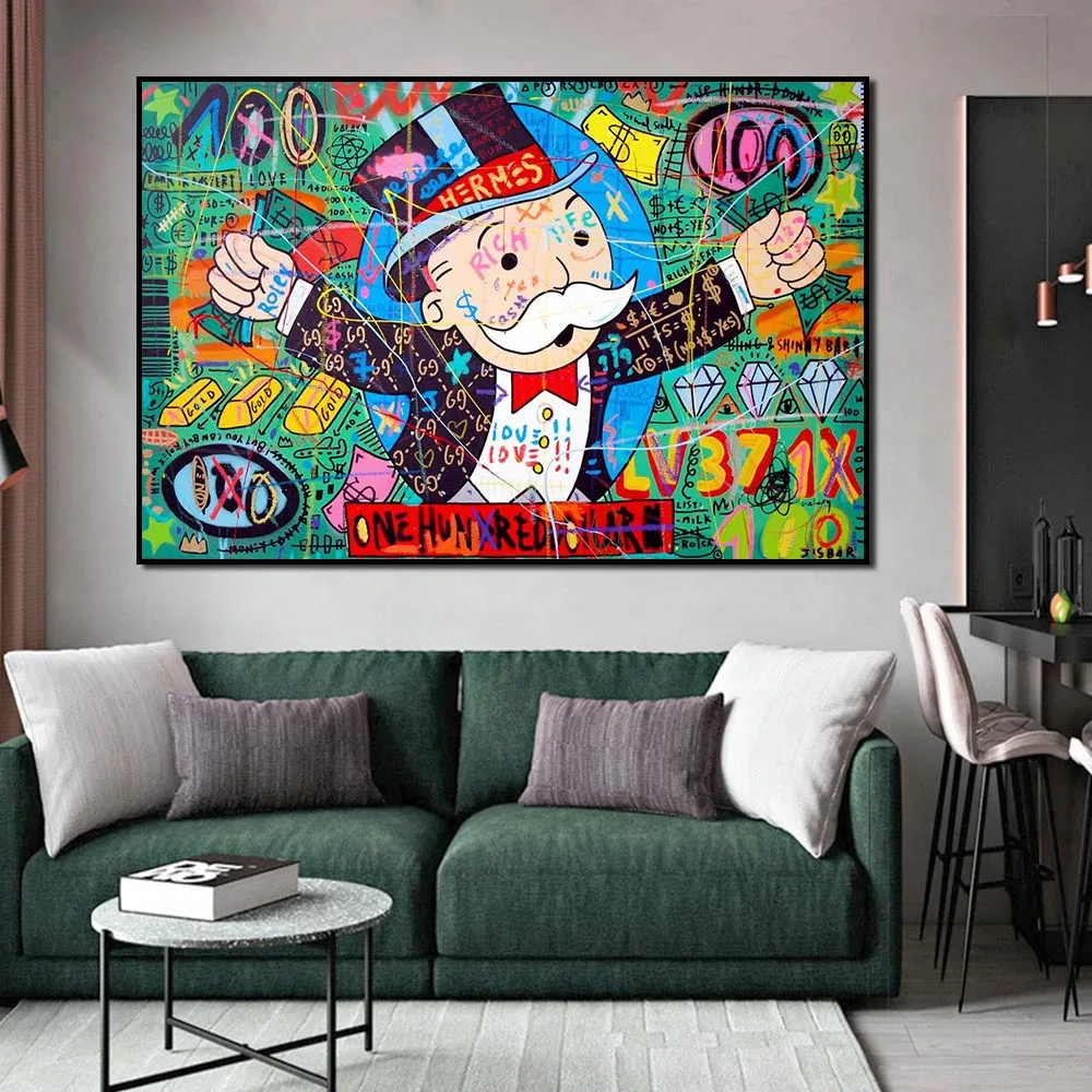 

Money Design Art Abstract Graffiti Street Canvas Painting Richie Rich Hundred Dollar Picture Print Wall Art Poster Home Decor