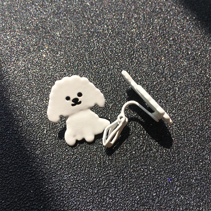 Мультяшные серьги-клипсы с маленькой белой собакой клипсы для ушей без отверстий