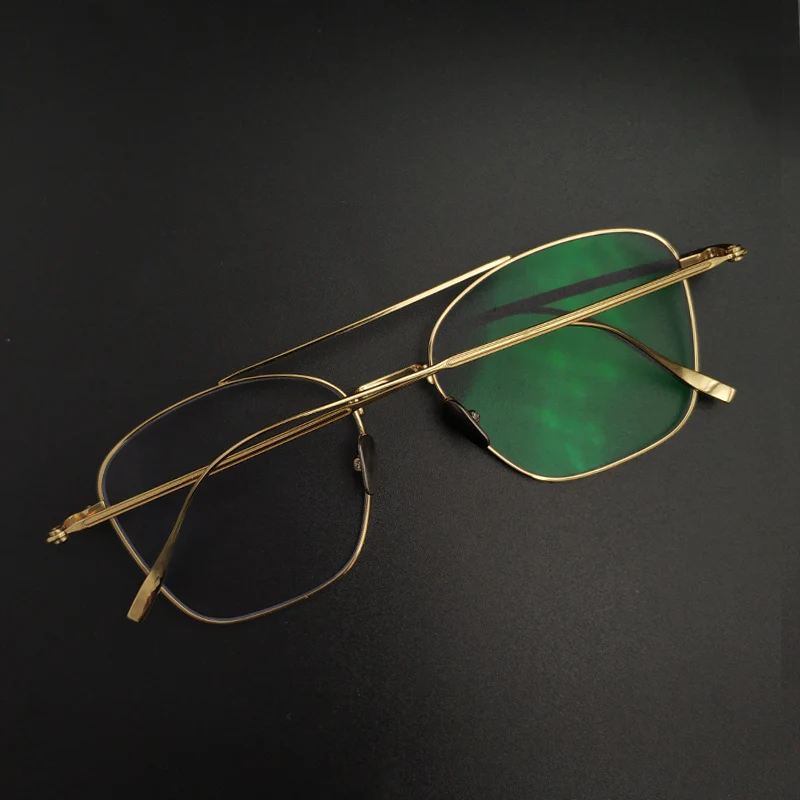 Мужские очки с двойным мостиком в стиле ретро золотистые чистые титановые