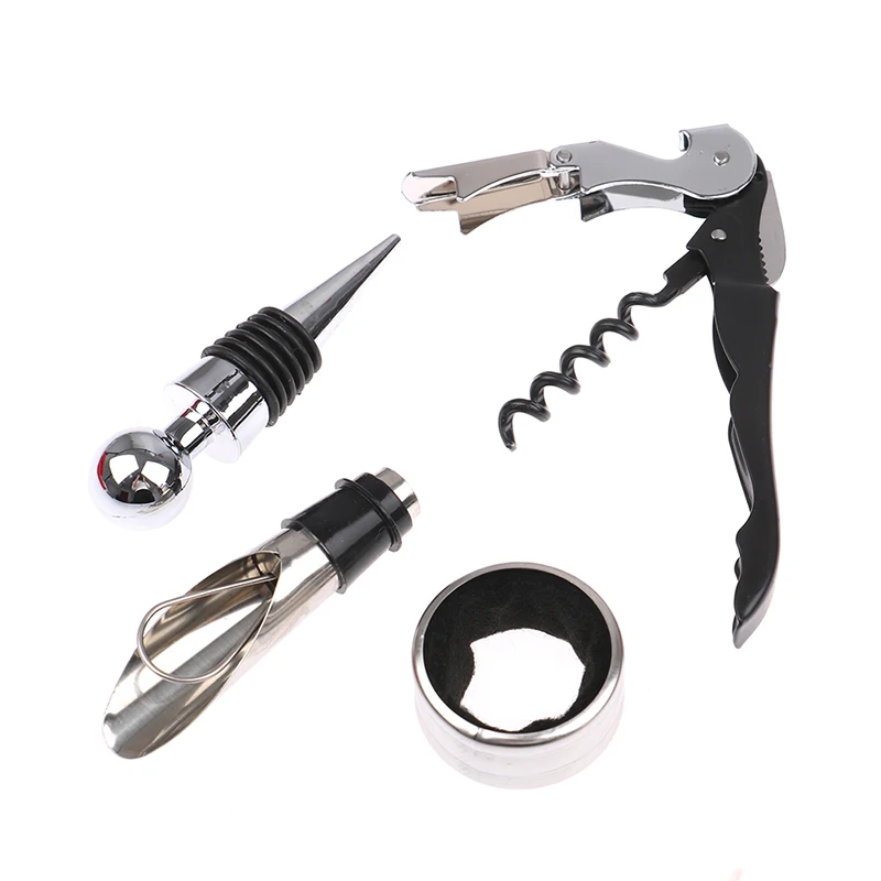 1 Set (4pcs) Wine Bottle Opener With Gift Box Decanter Corks Screw Cap Stainless Steel Kitchen Bar Accessories Tool | Дом и сад
