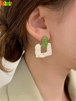 kshmir new metallic green flower color contrast earrings 2021 trendy sweet earrings fashion earrings jewelry gift