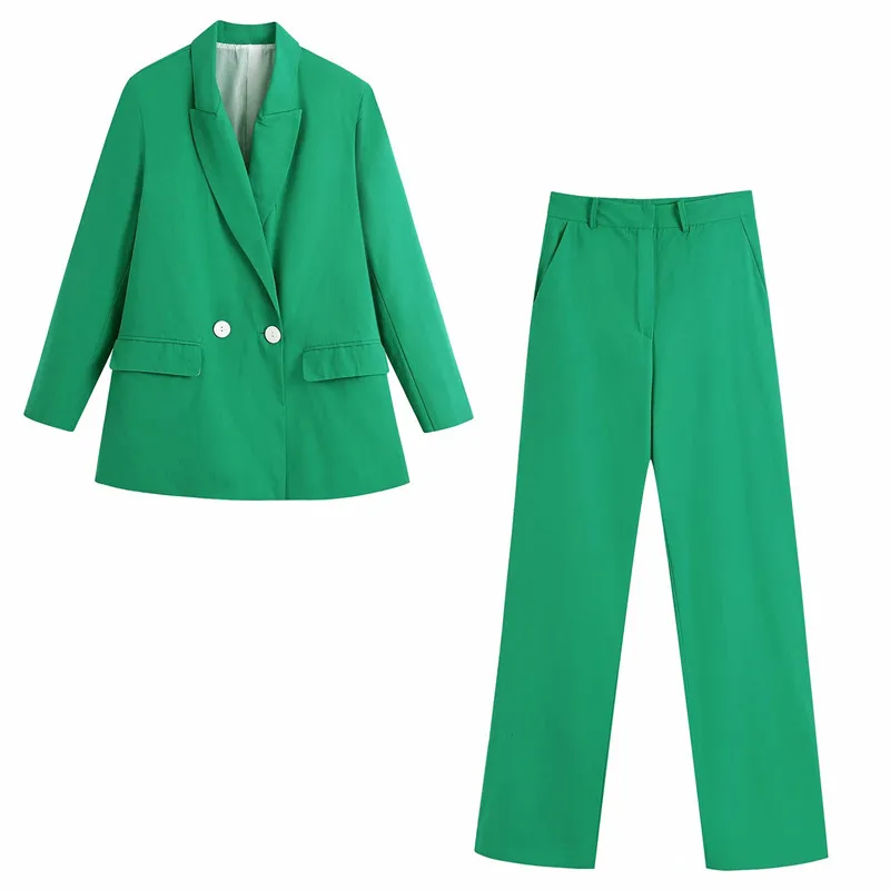 

Women Casual Green Loose Blazer Sets 2021 Spring Vinatge Long Pants Suits Ladies Oversized Streetwear Suit