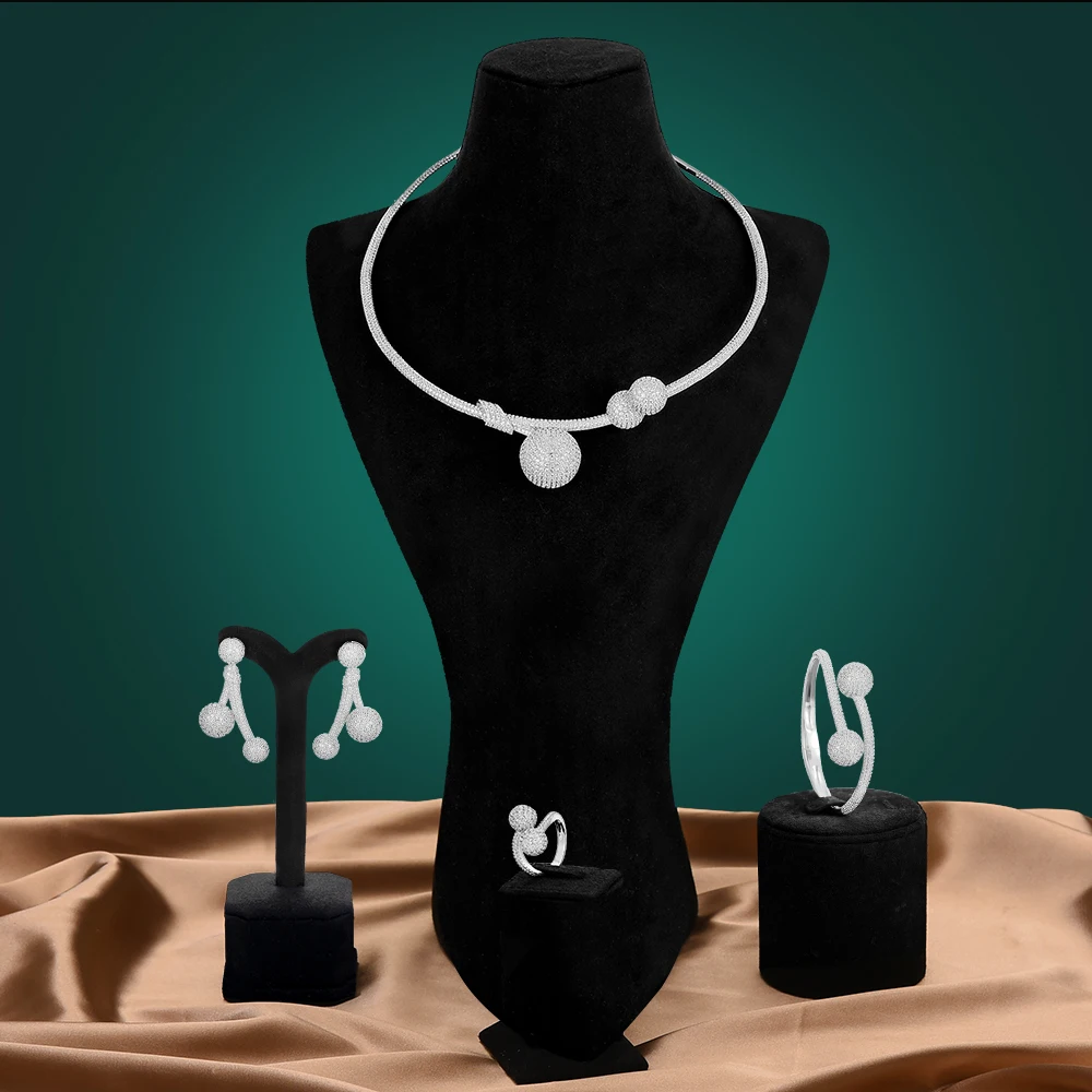 Роскошный изысканный элегантный свадебный комплект KellyBola из 4 предметов ювелирных изделий из кубического циркония ожерелье браслет серьги ...