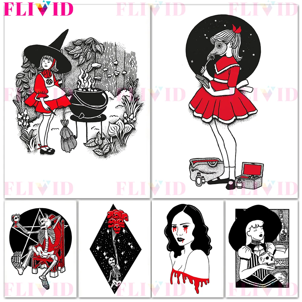 

Witch Decoration Wall Art Canvas Printing Tattoo Art Printing Gothic Witch Aesthetic Poster And Print For Witchy Home Decoration