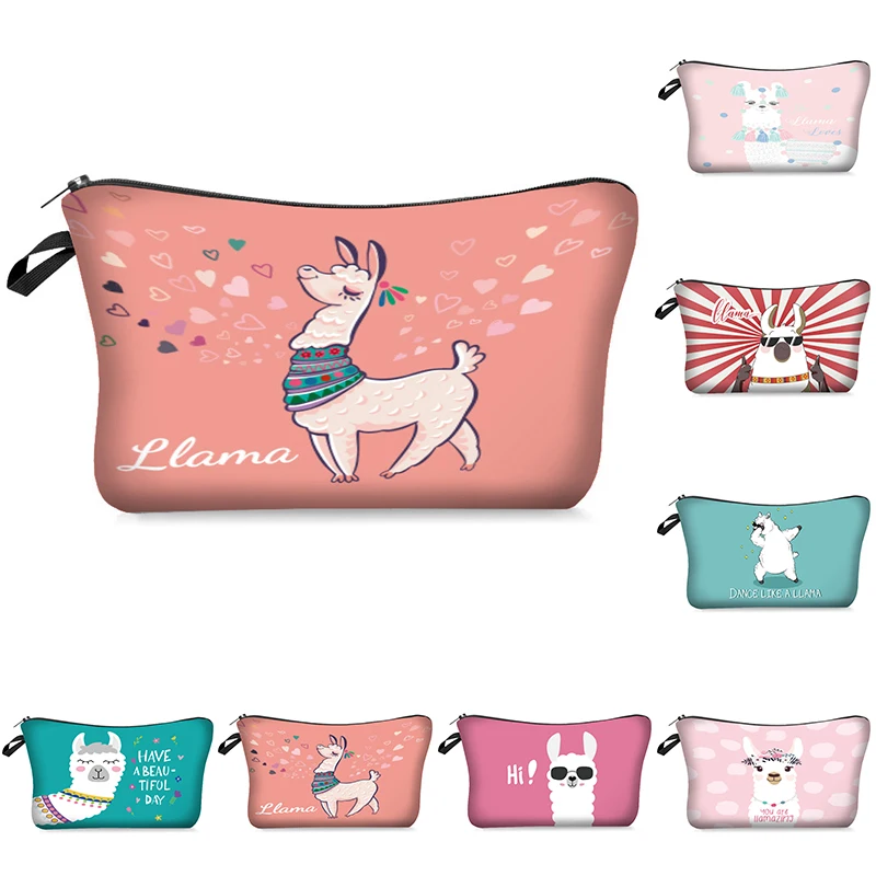 Косметичка Llama с разноцветным рисунком Женская дорожная сумка для макияжа
