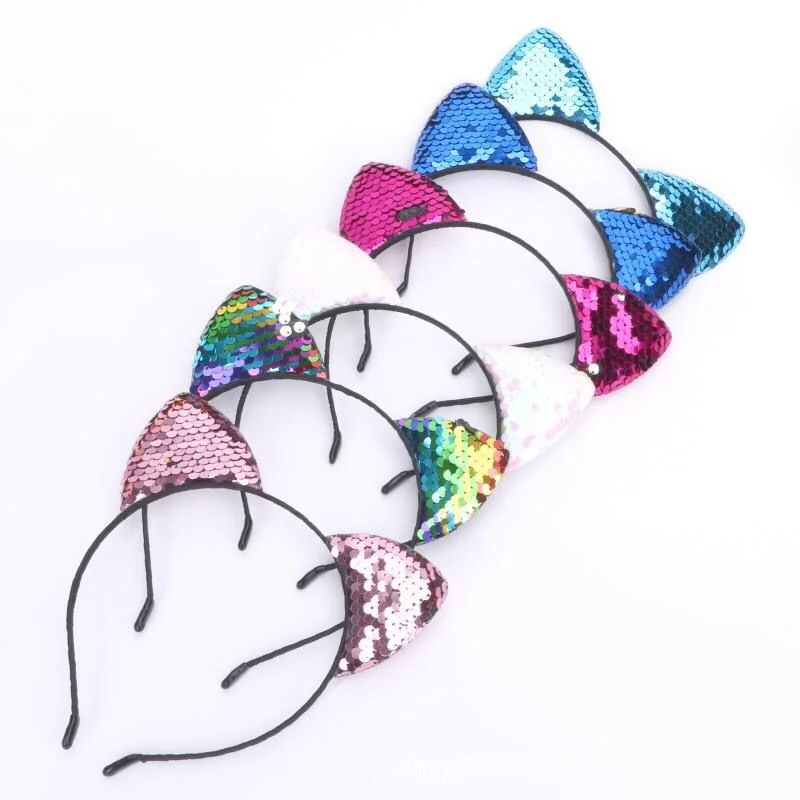 

New flip color sequins simple Princess hair hoop children's cat ear hoop Christmas party headdress