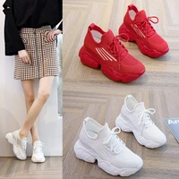 in 2021 new torre shoes increased thick bottom white shoe high heeled shoes fly knitting leisure sports shoes ins