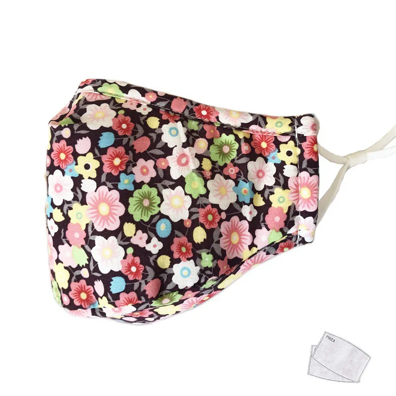 

5 PCS Adult Mask Printing Face Mouth Mask Washable Reusable PM2.5 Anti-dust Mask with 10pcs Filters Breathable Cotton Masks
