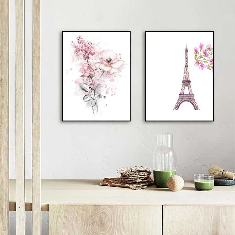 Акварель розовый мультфильм девушка скандинавские плакаты и печать стены