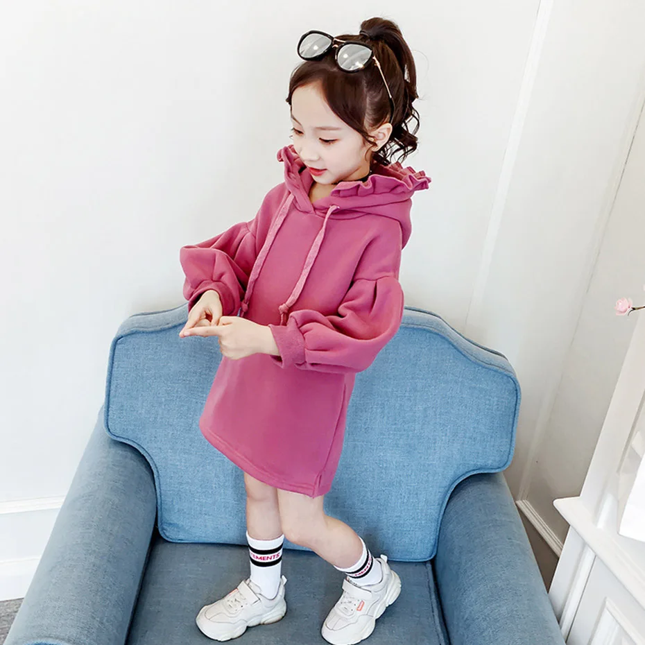 Платья для девочек плотное платье-свитер худи Детские платья с рюшами Осенняя