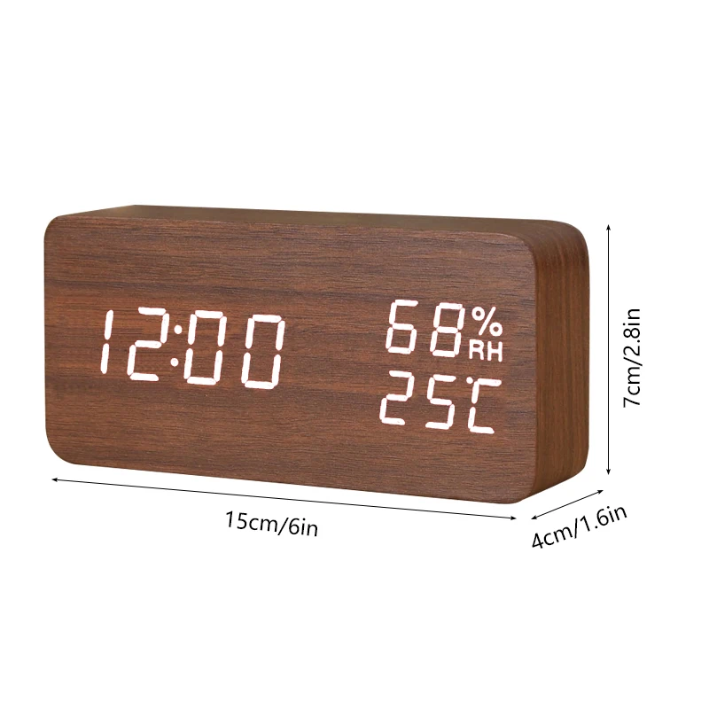 LED Digital Alarm Clock Wooden USB/AAA Powered Table Watch With Temperature And Humidity Snooze Electronic Desktop Clocks✈✈✈ | Дом и сад