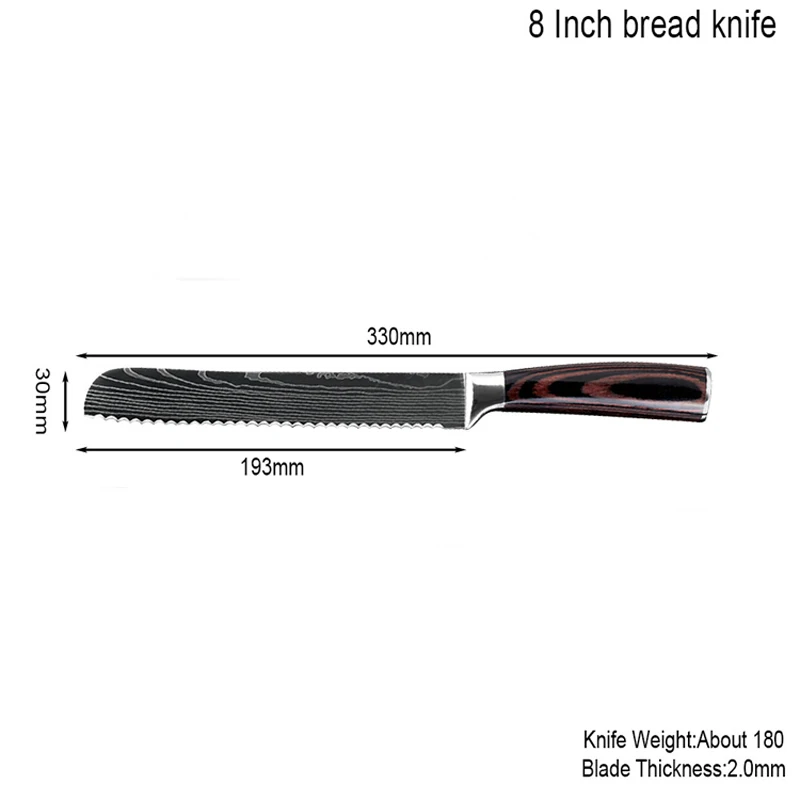 7CR17 кухонный хлебный нож зубчатый дизайн лазерная Дамасская нержавеющая сталь
