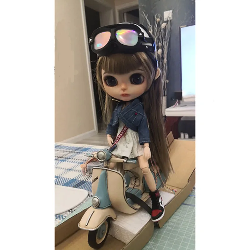 Шлем мотоциклетный Bybrana BJD 1/3/1/4/1/6 прозрачный голубой/блестящий серебристый|Куклы|