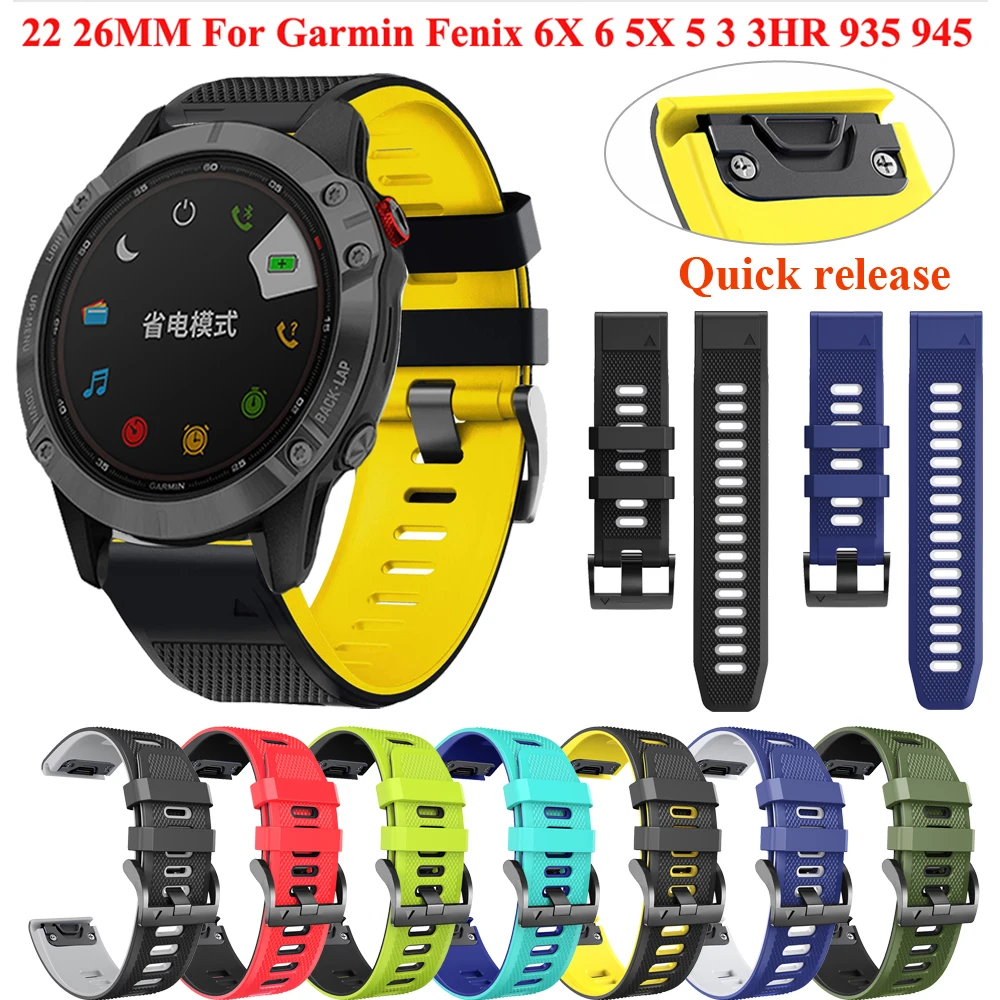 

22 26mm Watchband Strap For Garmin Fenix 6x 6 Pro 5x 5 Plus 935 945 Smart Watch Silicone Fenix 6 Fenix 5 Quick Easyfit Wristband