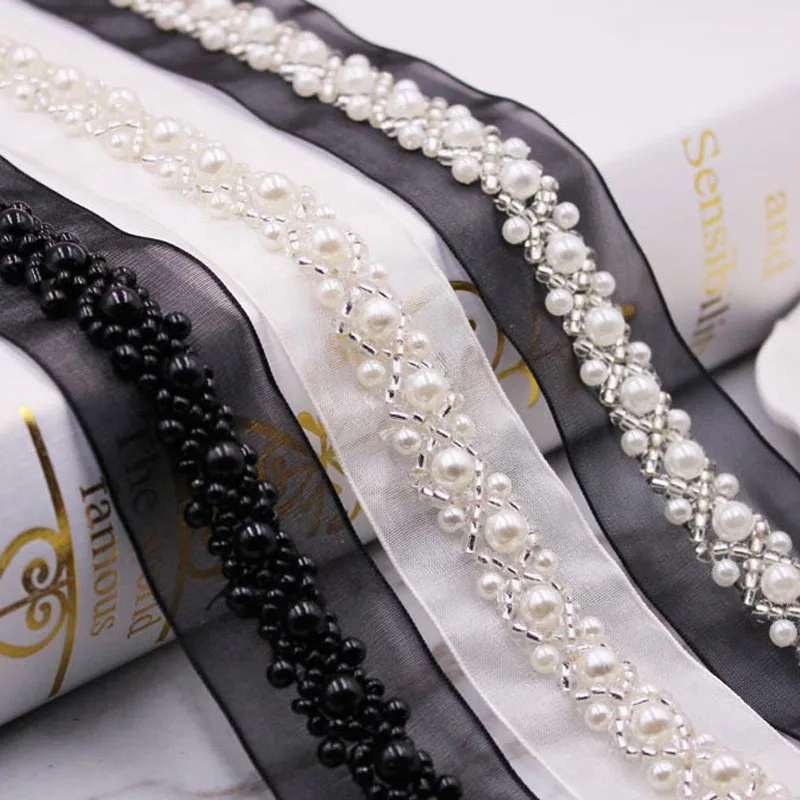 1 ярд 3 см жемчужный вышитый бисером кружевной отделкой сетчатая ткань кружевная