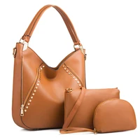 funmardi luxury pu leather handbags 3 pieces set fashion rivet shoulder bags for women high capacity totes bag design brand lady