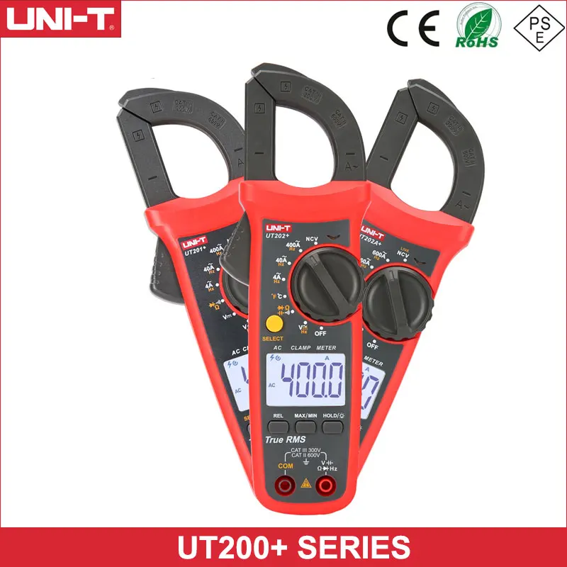 

UNI-T UT201+/UT202+/UT203+/UT204+/UT202+ 400-600A digital clamp meter; automatic range true RMS high precision multimeter