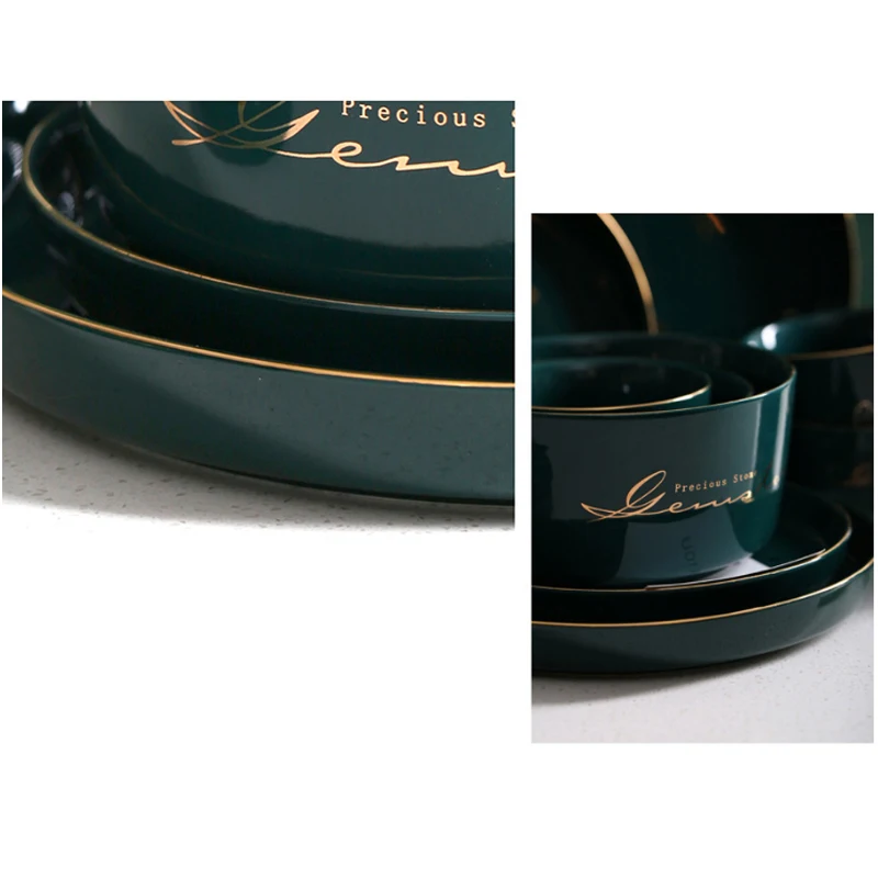 

North European Ceramic Bowl Living Room Desktop Decorative Tray Dessert Storage Plate with Text Green Phnom Penh Ceramic Bowl