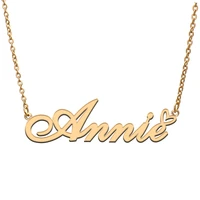 love heart annie name necklace for women stainless steel gold silver nameplate pendant femme mother child girls gift