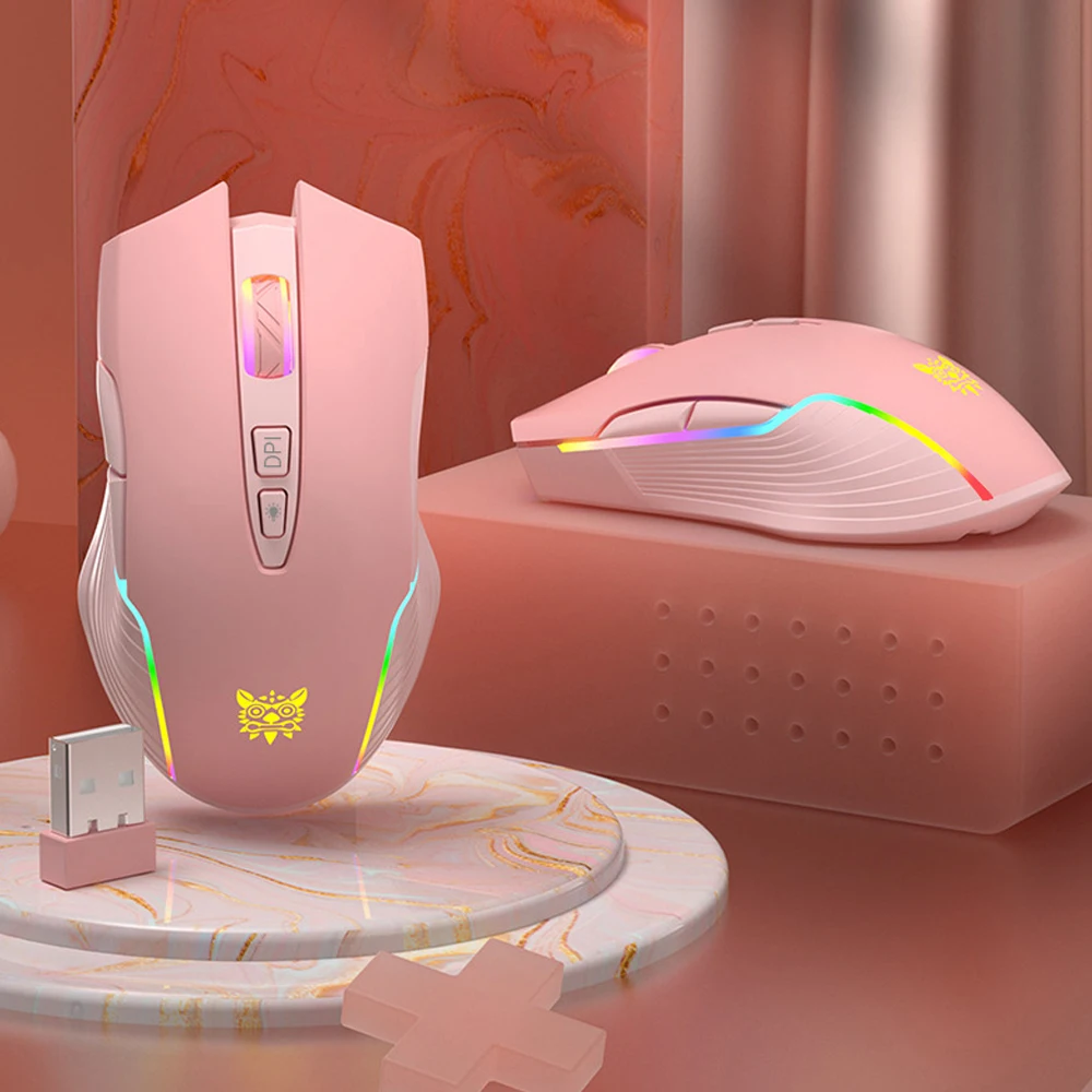 

Розовый Беспроводной игровой Мышь Перезаряжаемые компьютер 7 кнопок мыши с цветовой моделью RGB подсветкой Эргономичный ноутбук Мышь для ...