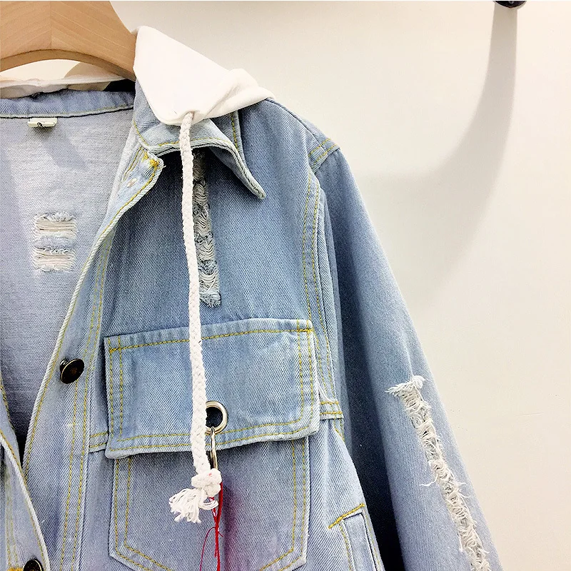 Женская джинсовая куртка с капюшоном Jas свободная оверсайз для женщин BF Harajuku Demin