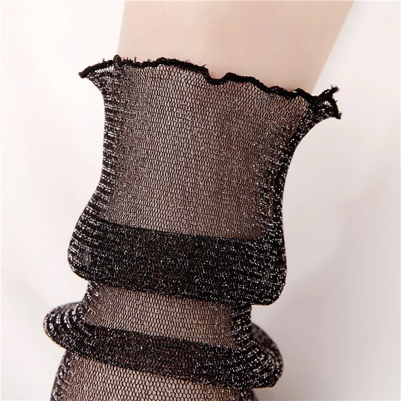 1pair Woman Socks Kawaii Fashion Dot Lace Mesh Socks Women Transparent Ladies Ultra-Thin Princess Tulle Socks