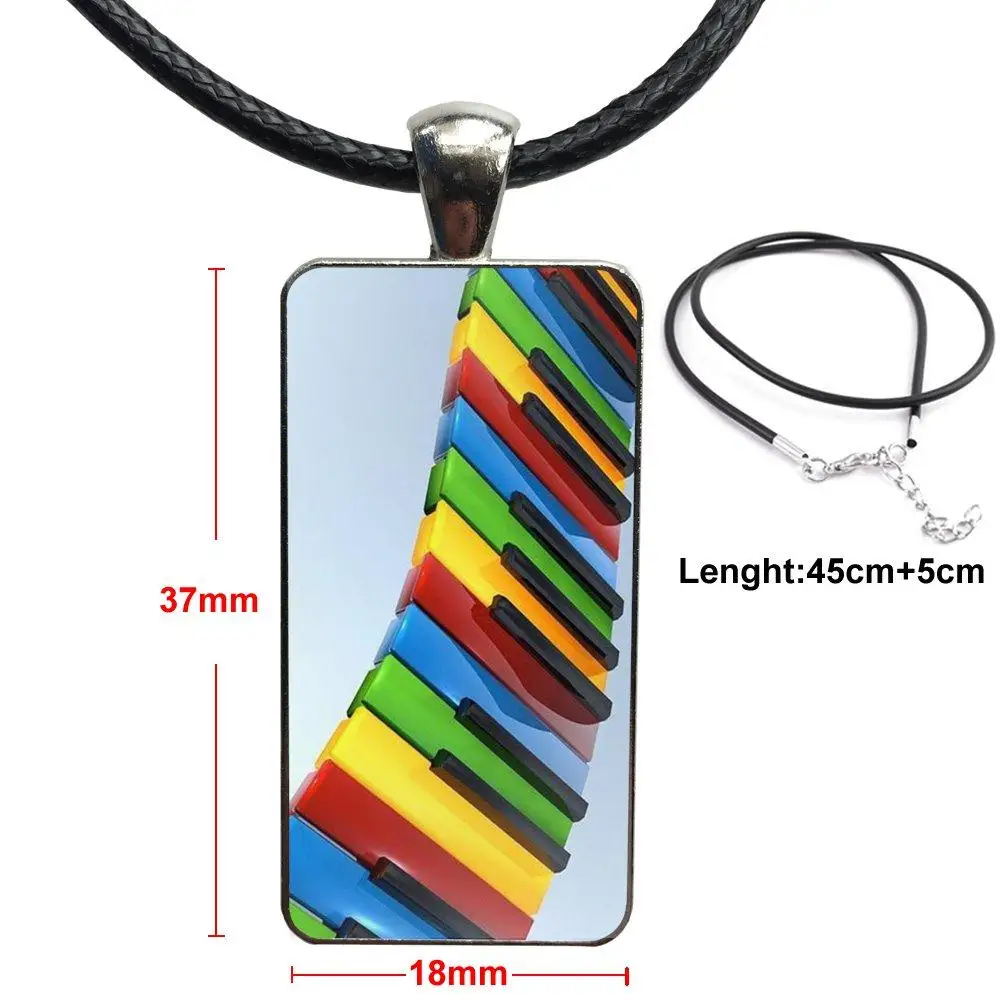 

For Women Choker Rainbow Piano Necklace With Stainless Steel Plated Glass Cabochon Choker Long Pendant Rectangle Necklace