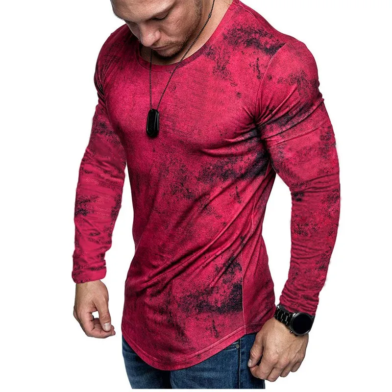 Модный бренд Для мужчин однотонный Цвет Slim Fit с круглым вырезом длинным рукавом