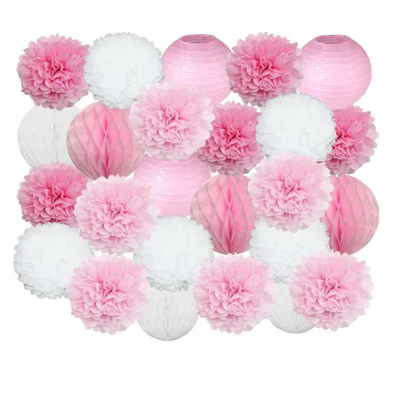 25 шт./компл. розовый белая Круглая Бумажная Фонари набор для детей Baby Shower