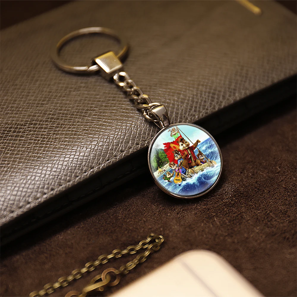 Hot Movie Alvin And The Chipmunks Pendant Keychain Simon Keyring Theodore Silver Plated Birthday Party Jewelry images - 6