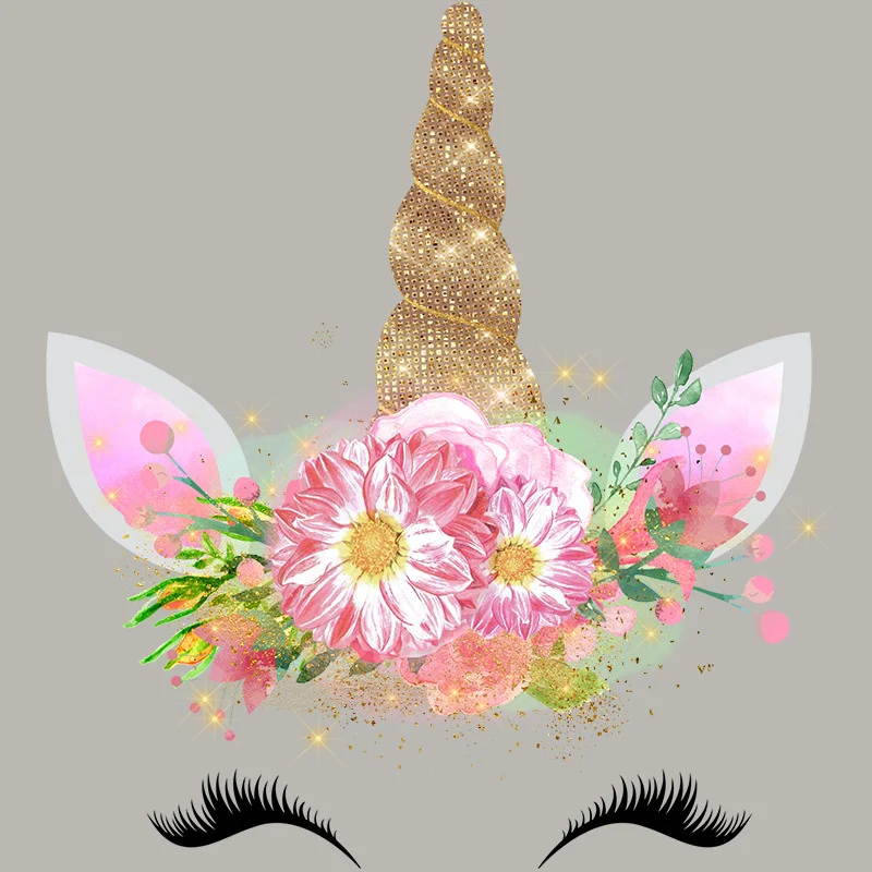 

19.8X22.4 Flower Cute Unicorn Animal Iron On Patches For DIY Heat Transfer Clothes T-Shirt Thermal Stickers Decoration Printing
