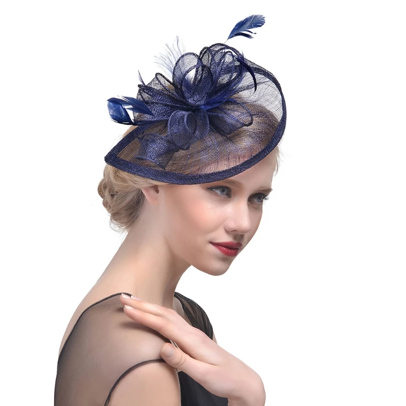 634D Women Wedding Hat Fascinator Feather Mesh Party Cocktail Headdress Hair Clip New | Свадьбы и торжества