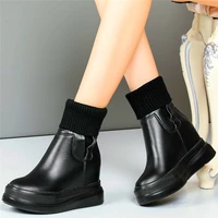 increasing height fashion sneaker womens genuine cow leather platform wedge ankle boots high heels chunky oxfords party boots