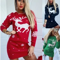 skmy 2021 winter new sweater short dresses for women christmas elk knitted long sleeve dress party bodycon sexy clubwear
