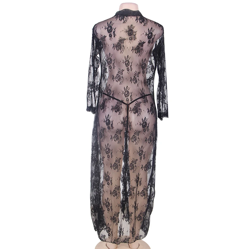 

Comeondear Sexy Robes for Women Black Lace Long Nighties for Women Plus Size Robe See Through Sexy Nightwear Lingerie RB80232P
