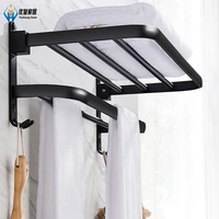 towel holder punch free bathroom accessories folding hook storage shower rack matte black aluminum organizer hanger wall mounted