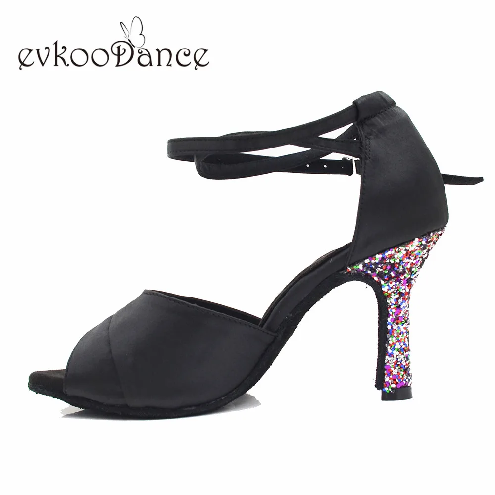 Женские туфли для латиноамериканских танцев Evkoodance черные на высоком каблуке 8 3