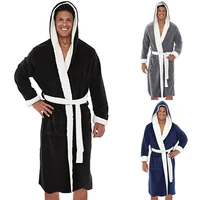 men night robe male long sleeve hooded bathrobe towel soft lined lounge wear