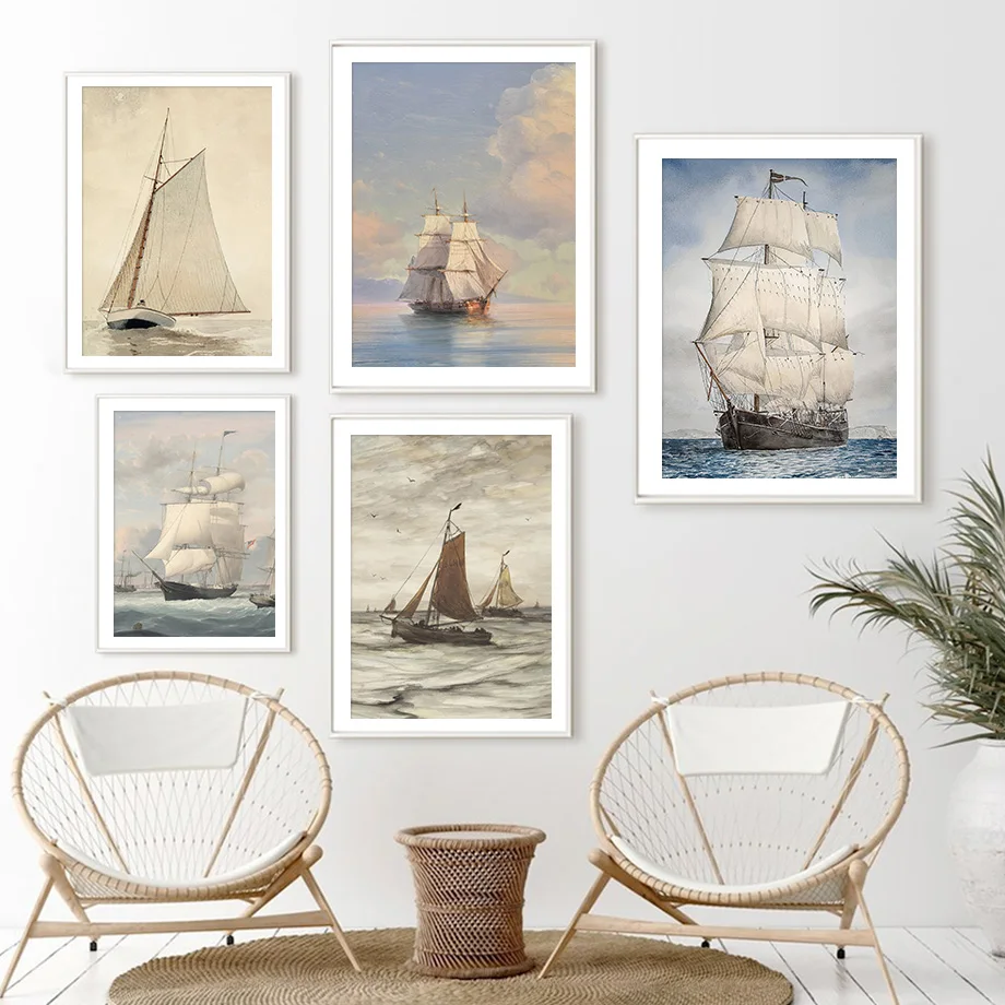 

Nautical Sailboat Ocean Fishing Storm Rain Wall Art Canvas Painting Nordic Posters And Prints Wall Pictures For Living Room Deco