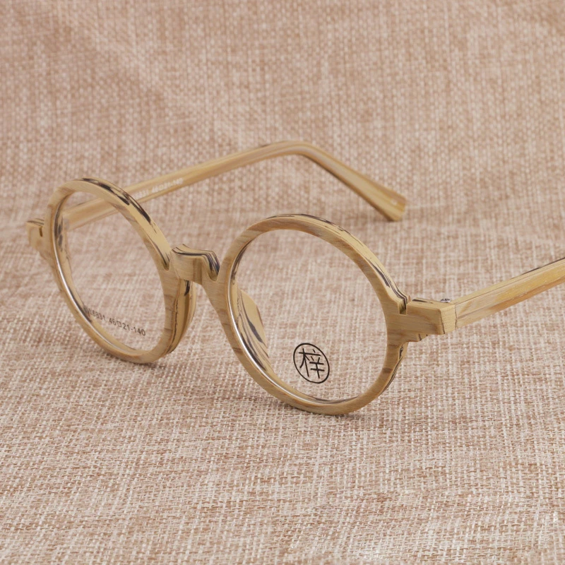 Zerosun ацетатные круглые очки мужские винтажные поддельные деревянные зерна по