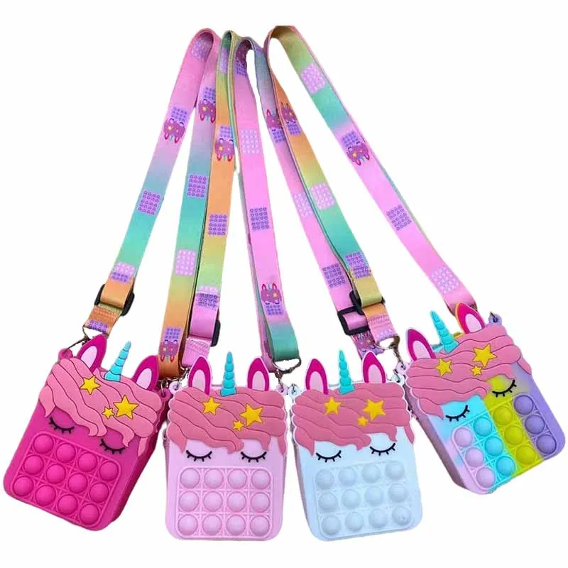

Kawaii Popit Wallet Shoulder Bag Fidget Toys Pop It Rainbow Unicorn Simple Dimple Poped Girls Coin Purse Bubble Sensory Kids Toy