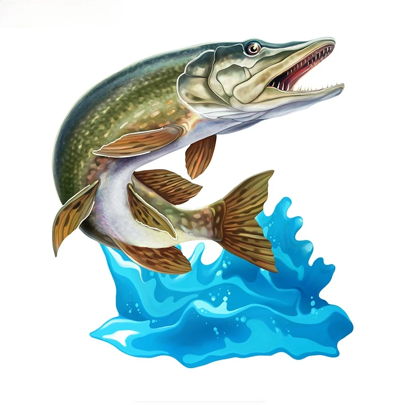 Прохладный прыжки Щука Судак 3D рыба Wall Art стикер для канцелярских товаров