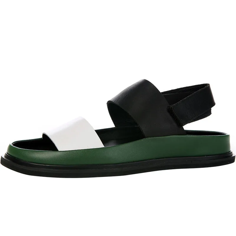 Мужские сандалии гладиаторы на толстой платформе разноцветные пляжные липучке с