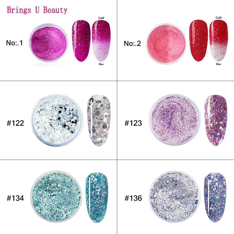 Набор глиттеров 6 в 1 пудра с изменением температуры для сушки без лампы 10 г/корд |